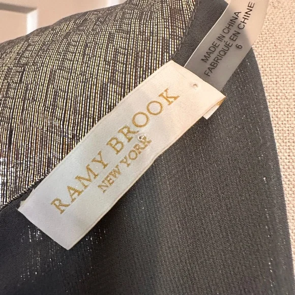 Ramy Brook Elise mini deep V plunge mini silk metallic draped lined 6 dress - Picture 11 of 15